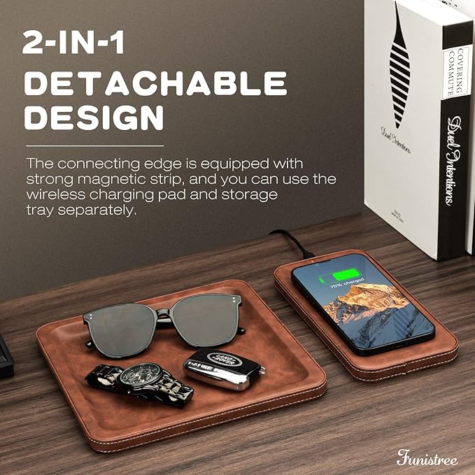 Gifts for Men Dad Husband from Daughter Son Wife, PU Leather Wireless Charging Station and Valet Tray, Xmas Present Stocking Stuffers, Boyfriend Christmas Anniversary Birthday Gifts for Him