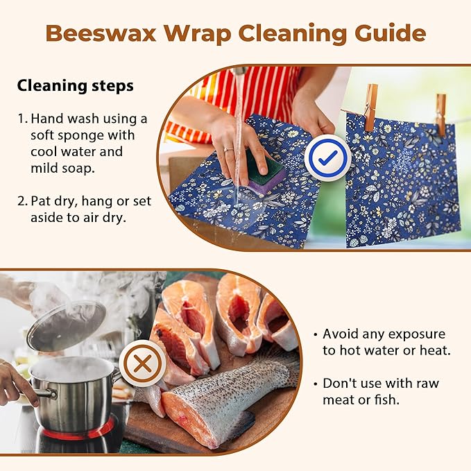 OHIYO Reusable Beeswax Wrap for Food, 9 Pack Organic Cotton Beeswax Papers (1XL + 3M + 5S), Bread Sandwich Wrapper, Suitable for Bowls, Fruits, Cheese, Hamburgers