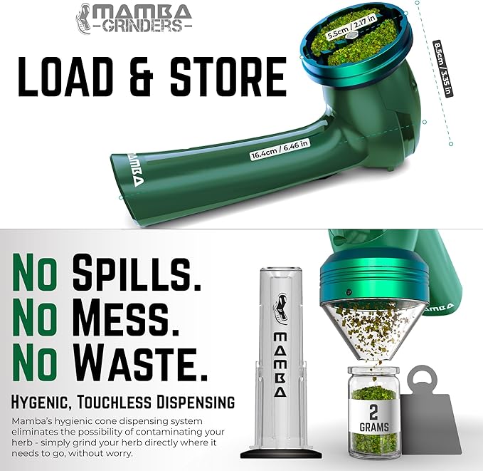 Mamba Electric Herb Grinder, 2g Spice Grinders with Loading Tool, USB Rechargeable & Portable Metal Mill for Herbs and Kitchen,Mamba Loader XL