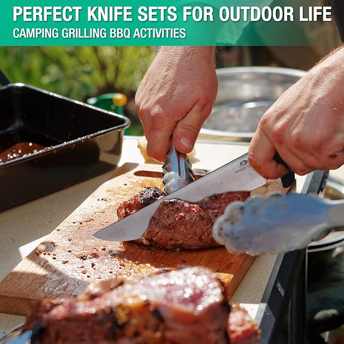 Mossy Oak Kitchen Knife Set, 6 PCS Chef Knives with Roll Bag, Sharp Stainless Steel Camping Knife for Cutting Meat, Fruits & Vegetables, Practical Gifts Knife Set for Women Men Cooking Lovers