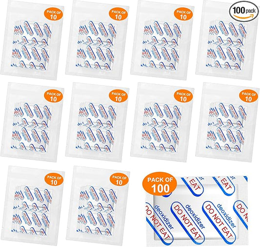 100 Packs 100CC Oxygen Absorbers (10 Packs in Individual Vacuum Bag), Food Grade Oxygen Absorbers for Long Term Food Storage, Perfect for Mylar Bags, Canning, Mason Jars, Vacuum Storage Bags
