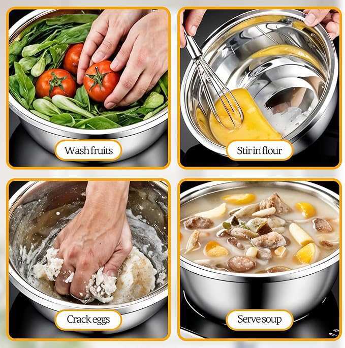 304 Stainless Steel Colander 5 Quart Large Capacity with Mixing Bowl, Large Bowl for Kitchen, Rice Strainer for Fruit Vegetable Washing, Pasta Straining and Food Mixing