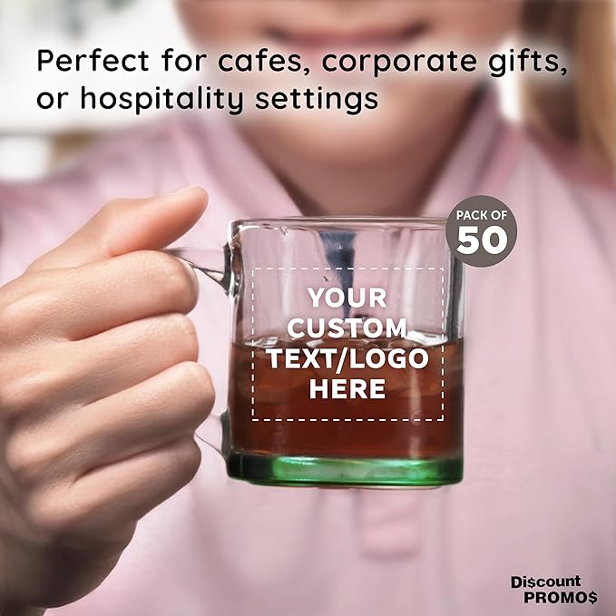 Custom Libbey Clear Glass Coffee Mugs 13 oz. Set of 50, Personalized Bulk Pack - Perfect for Coffee, Tea, Espresso, Hot Cocoa, Other Beverages - Green Bottom