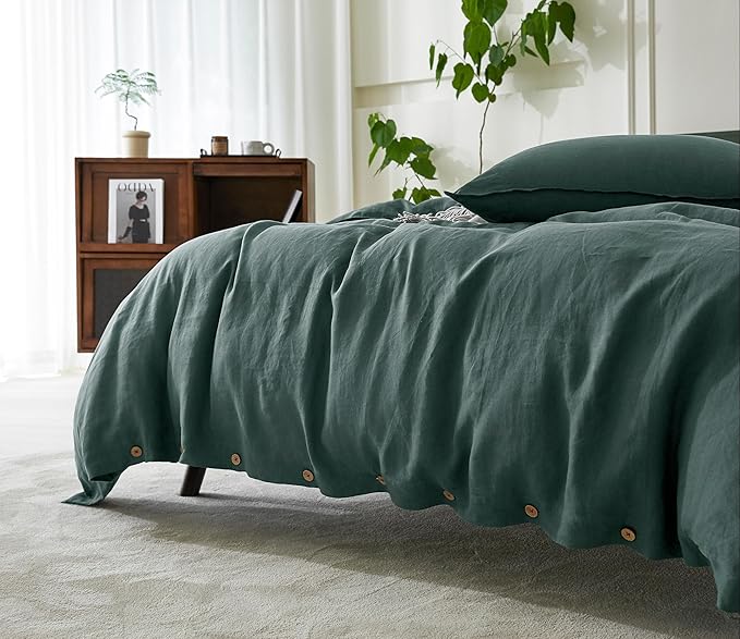 EVERLY 100% Pure Linen Duvet Cover Set Twin Size 68X90Inch 2pcs (1 Duvet Cover,1Pillowcases) Soft and Breathable for All Season with Coconut Button Closure, Suitable for Hot Sleepers-Aqua