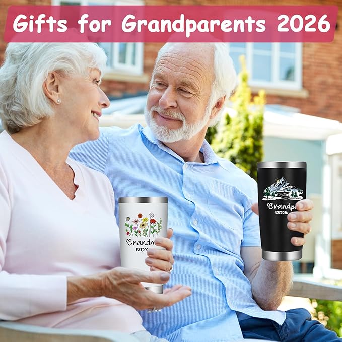 Iridesc First Time Grandparents, Promoted To Grandma And Grandpa Est 2026 Insulated Tumbler Set, Christmas Gift for Grandparents, Pregnancy Announcement for Grandparents, New grandparent Gifts, 20 Oz