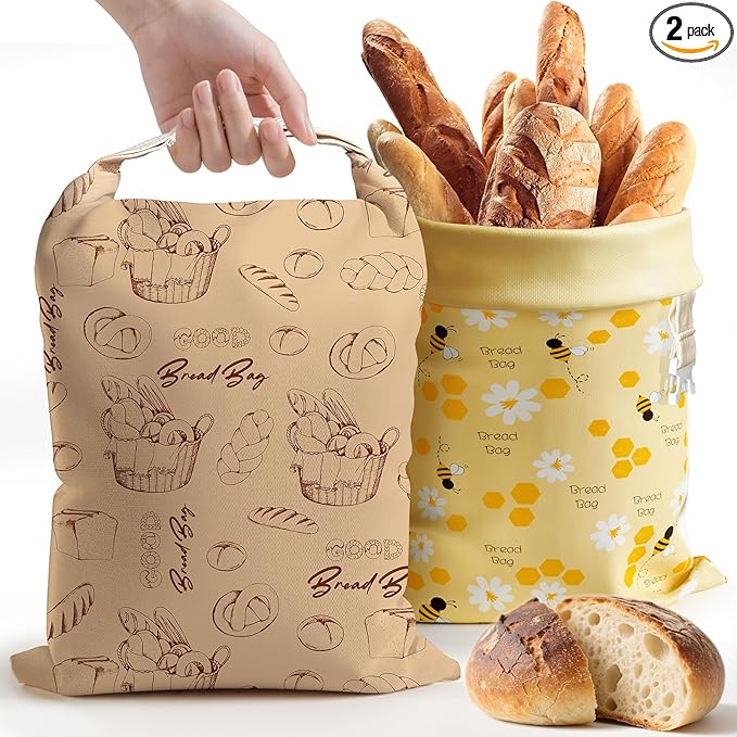 Aofmee Reusable Beeswax Bread Bags for Homemade Bread, 2 Pack Sourdough Bread Bags, XL Natural Cotton Beeswax Bag, Fresh Keeping Extra Large Bread Food Storage Bag for Gift Giving