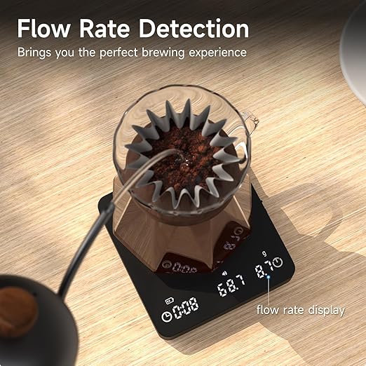 Coffee Scale, 2kg/0.1g High Precision Mini Coffee Scale with Timer, Rechargeable, for Espresso and Pour-Over Coffee