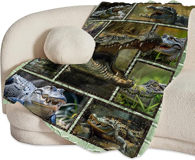Crocodile Blanket Alligator Throw Blanket Cozy Plush Fleece Flannel Animal Blankets Lightweight Fuzzy Party Gifts for Girls Boys Women Men 60"X50"