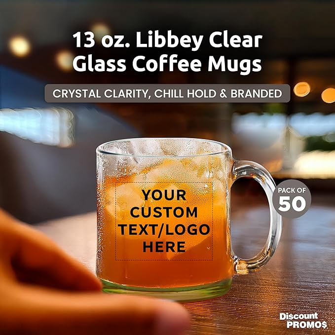 Custom Libbey Clear Glass Coffee Mugs 13 oz. Set of 50, Personalized Bulk Pack - Perfect for Coffee, Tea, Espresso, Hot Cocoa, Other Beverages - Green Bottom