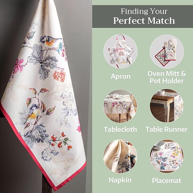Maison d' Hermine Kitchen Towels Set of 3 100% Cotton 20" x 27.5" Reusable Cloth Tea Dish Towels Absorbent with Hanging Loop for Kitchen Dining Thanksgiving Christmas Decorations (Equinoxe - Beige)