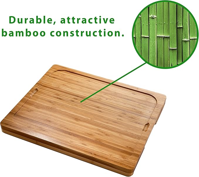 Seville Classics Bamboo Premium Wood Cutting Board Serving Tray w/ 7 Color-Coded BPA-Free Mats, for Chopping Bread, Cheese, Fruits, Vegetables, Meats, Charcuterie (PATENTED), Bamboo (NEW MODEL)