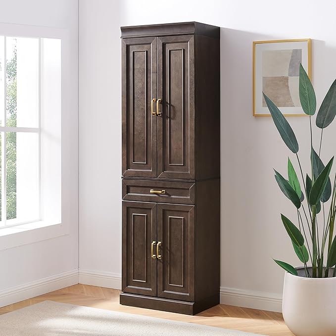 Crosley Furniture Stanton Pantry Storage Cabinet with Shelves, Kitchen, Dining, or Laundry Room, Coffee