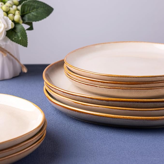 AmorArc Ceramic Dinner Plates Set of 4, 10.5 Inch Handmade Reactive Glaze Stoneware Plates, Large Rustic Shape Dinnerware Dish Set for Kitchen, Microwave & Dishwasher Safe, Scratch Resistant
