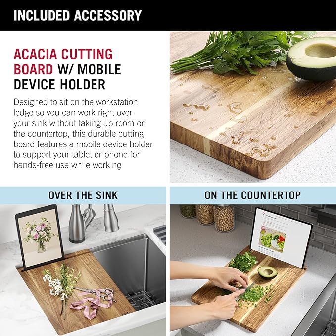 DELTA FAUCET Lorelai 24-inch Workstation Laundry Utility Kitchen Sink Undermount 16 Gauge Stainless Steel Single Bowl with WorkFlow Ledge and a Kit of 5 Accessories, 95B9132-24SL-SS