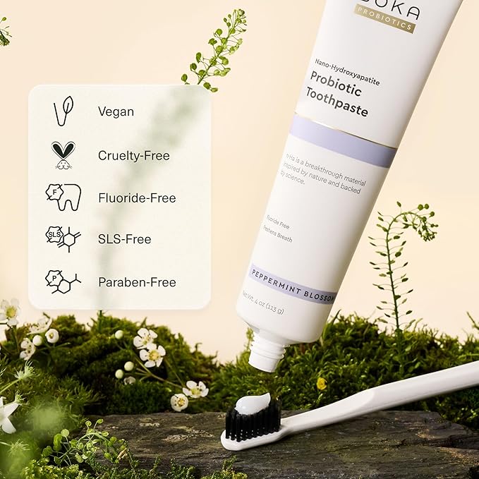 Boka Fluoride Free Toothpaste, Nano Hydroxyapatite Toothpaste, Appropriate for Sensitive Teeth - for Adult, Kids Oral Care - Probiotics - Peppermint Blossom, 4 Fl Oz 1Pk US Manufactured