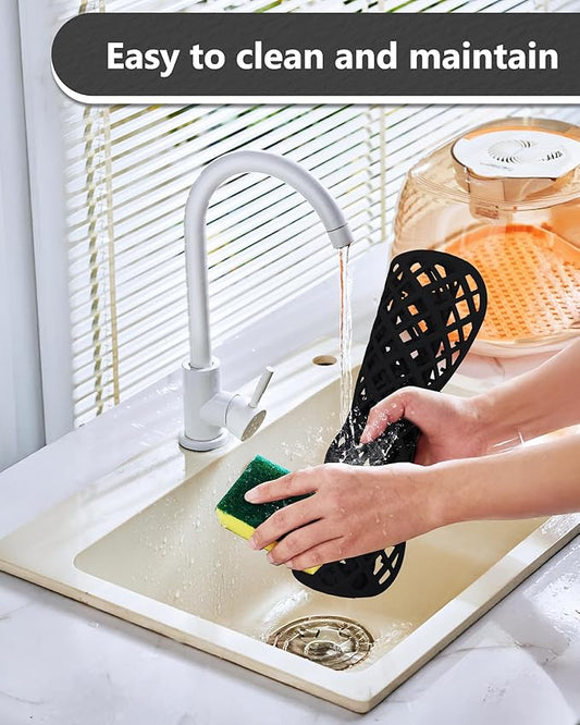 2 Pack Silicone Sink Protectors for Kitchen Sink, Lozenge Pattern 13 x 11 Inches Sink Mat, Non-Slip and Durable Sink Protector Silicone, Rear Drain, Black