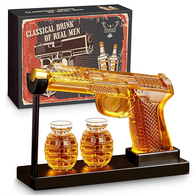 Oaksea Gifts for Men Dad Christmas, Unique Anniversary Birthday Gift for Him Husband, 9 Oz Whiskey Decanter Set with 2 Oz Shot Glasses, Cool Military Presents liquor dispenser for Home Bar Man Cave