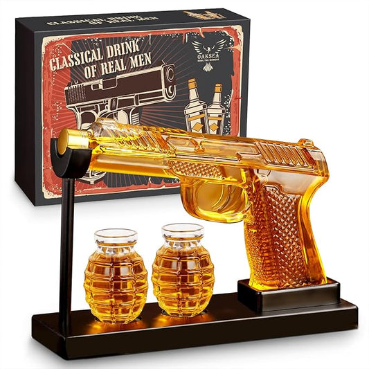 Oaksea Gifts for Men Dad Christmas, Unique Anniversary Birthday Gift for Him Husband, 9 Oz Whiskey Decanter Set with 2 Oz Shot Glasses, Cool Military Presents liquor dispenser for Home Bar Man Cave