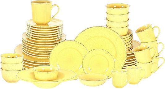 56pc Dinnerware Set, Plate and Bowl Set, Stoneware Dishes Set for 8, Microwave and Dishwahser Safe, Scratch Resistant, French Countryside Speckled Antique Yellow