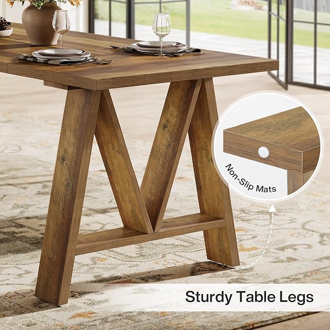 Tribesigns 63-Inch Dining Table for 4-6, Farmhouse Wooden Kitchen Table with Sturdy Legs, Rustic Rectangular Wooden Dinner Table for Home Dining Room (Rustic Brown)
