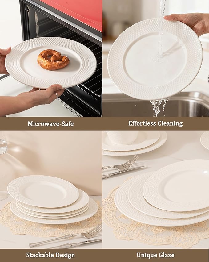 Dinnerware sets plates and bowls sets modern plates,Handmade Reactive Glaze Stoneware Plates and Bowls Sets,Highly Scratch Resistant Dishwasher & Microwave Safe Dishes Set (style - 6, 4 - Set (12pcs))