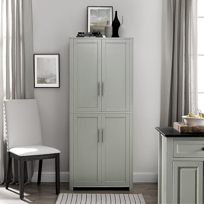 Crosley Furniture Savannah Tall Pantry Storage Cabinet with Shelves, Kitchen, Dining, or Laundry Room, Gray