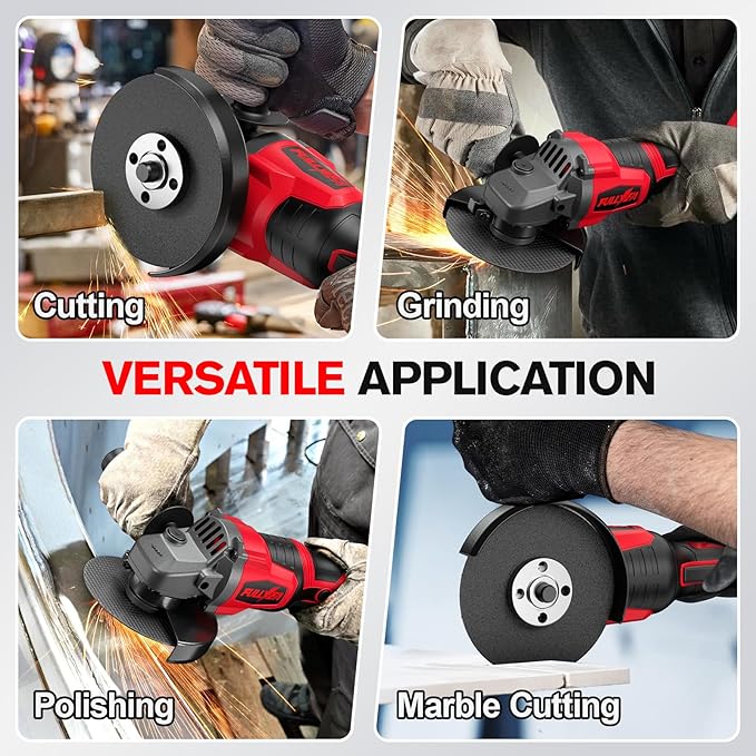 Cordless Angle Grinder 4-1/2 inch, 12000 RPM Brushless Motor Electric Grinder Power Tools with 2x4.0Ah Battery & Fast Charger, Power Metal Grinder for Cutting, Grinding, Polishing
