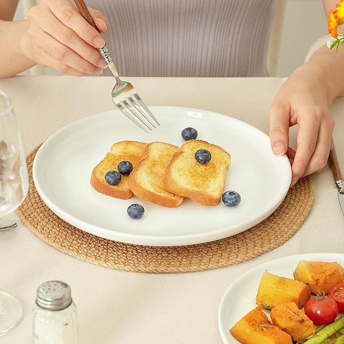 8-Inch Plates Set of 4, Dual Glaze Stoneware Plate, Microwave and Dishwasher Safe, Ceramic Plates for Salads & Desserts, Stardust Glaze White