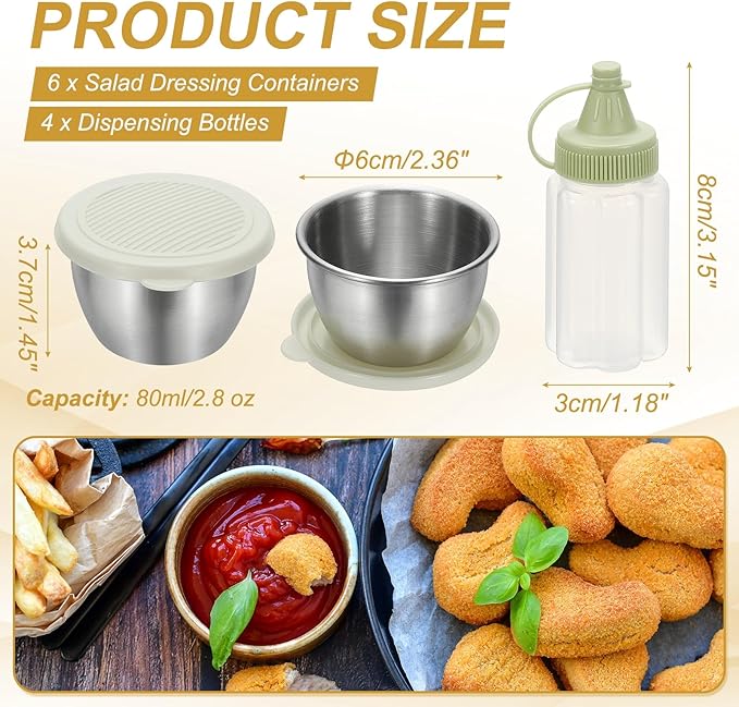 uxcell 1 Set 2.8oz Stainless Steel Salad Dressing Containers with Silicone Lids, Reusable Dipping Sauces Cups, Leakproof Condiment Containers for Picnic Travel Kitchen, White
