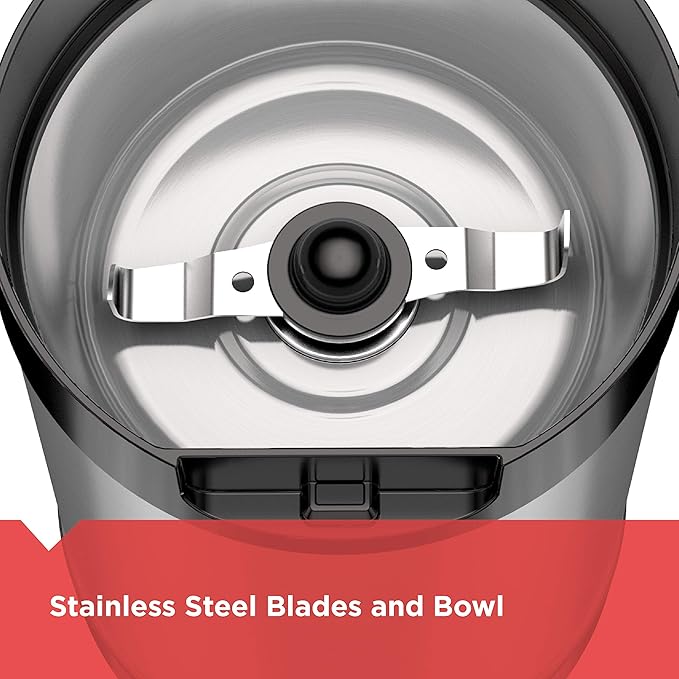 BLACK+DECKER One Touch Coffee Grinder, 2/3 Cup Coffee Bean Capacity, Spice Grinder, One Touch Push-Button Control -150 Watts -Stainless Steel Blades (Pack of 4)