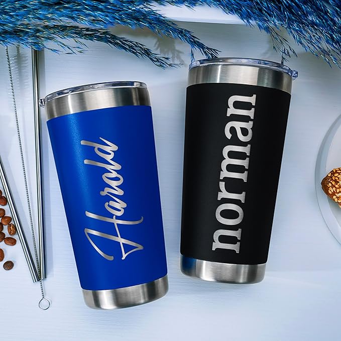 Personalized Tumblers, Stainless Steel 20 oz Tumbler w/Lid |13 Different Designs| Personalized Cups Double Walled Insulated Coffee Cup for Travel, Work, Gym, Fitness | Hot and Cold Drink Use - Army