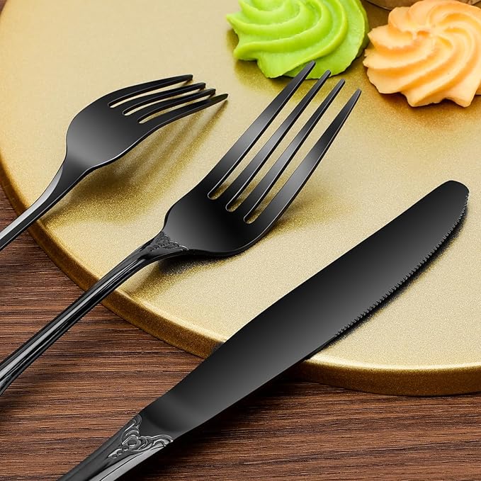 20 Piece Silverware Set Service for 4,Premium Stainless Steel Flatware Set,Mirror Polished Cutlery Utensil Set,Durable Home Kitchen Eating Tableware Set (Black)