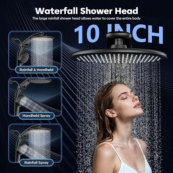 Shower Head with filtered Handheld High Pressure daul Shower Heads with Handheld Spray Combo and 10 Sprays Handheld Shower Head Detachable Shower head Built-in Magnetic Docking and Power Jets