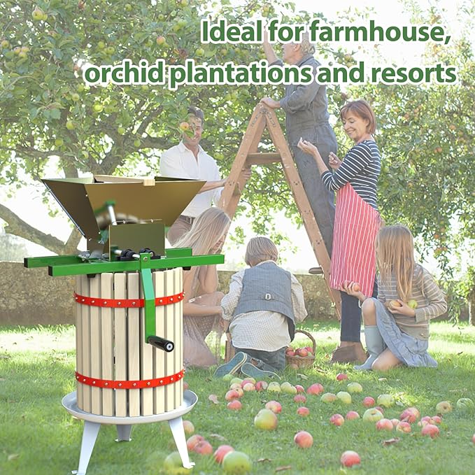 EJWOX Fruit and Apple Crusher - 7L Manual Juicer Grinder, Portable Fruit Scratter Pulper for Home Brewing & Cider Pressing (Stainless Steel, 1.8 Gallon, Green)