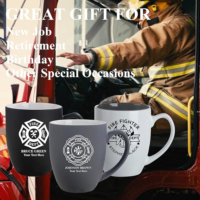 Custom Coffee Mug - Personalized Gifts, Engraved Name & Text, 16oz Etched Fire Dept Cup, Fireman Gift, Home Bar, Firefighter Gifts for Men, Dad (Firefighter, Mug)
