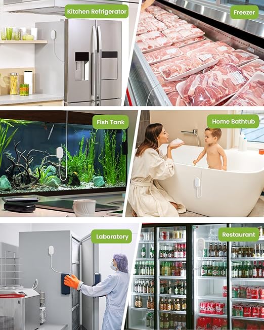 MOCREO WiFi Refrigerator Thermometer, Remote Email & App Alert, 2 Years Data Export, 1 Smart Temperature Sensor Frezzer Alarm with Digital Monitor Hub for Home, Kitchen, Fridge