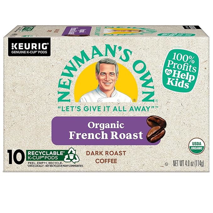 Newman's Own Organic French Roast Coffee, Keurig Single Serve K-Cup Pods, Dark Roast Coffee, 60 Count, (6 Packs of 10)