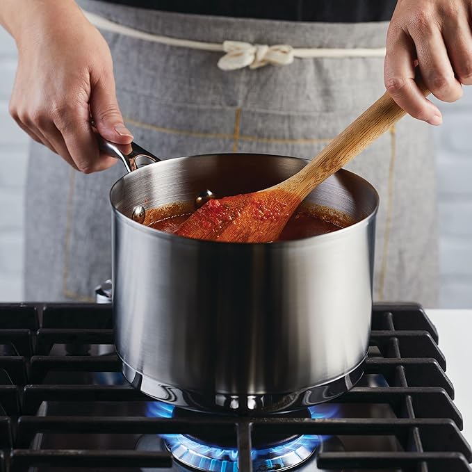 KitchenAid 3-Ply Base Brushed Stainless Steel Sauce Pan/Saucepan with Lid, 3 Quart - Brushed Stainless Steel