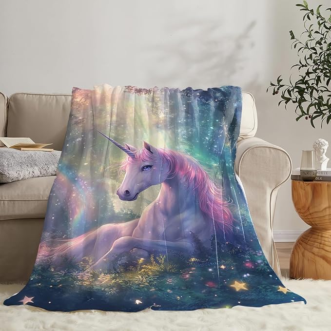 Unicorn Blanket Gifts for Girls Women Unicorn Forest Throw Blankets Cozy Plush Fleece Flannel Fuzzy for Kids Bed Decor 80"X60"