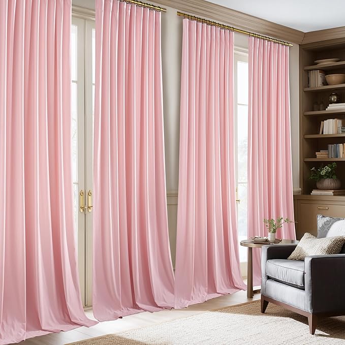 NICETOWN Pink Velvet Curtains 84 inch Long 2 Panels for Girls, Baby Pink Noise Reduction Rod Pocket Pleat Tape with Back Tab Soft Luxury Window Treatments for Nursery, W52” x L84“
