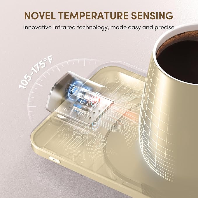 Coffee Mug Warmer Set, Temperature Control Smart Heated Mug for Desk, Electric Coffee Warmer with Auto Shut Off & Real-Time Temp Display, Gifts for Men Women, 15oz, Beige