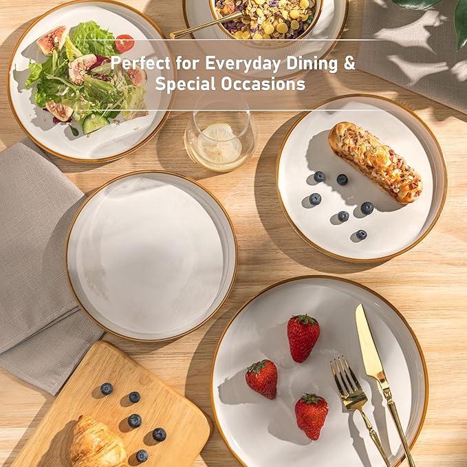 GBHOME Stoneware Dinnerware Sets for 6,Round Reactive Glaze Ceramic Plates and Bowls Set,Highly Scratch Resistant | Dishwasher & Microwave Safe Dishes Set,Service for 6(18Pcs),Pearl White