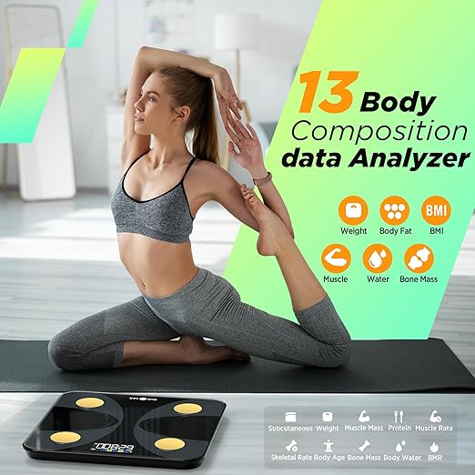 Scale for Body Weight and Fat Percentage, RunSTAR Digital Accurate Bathroom Smart Scale with Large Display, FSA&HSA Eligible 13 Body Composition Analyzer Sync App, Black Gold