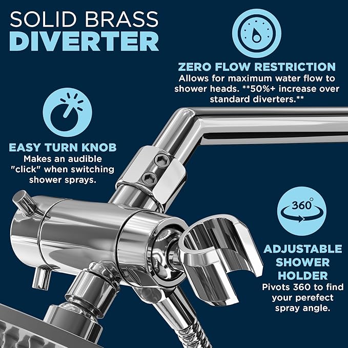 HammerHead Showers® Solid Metal Dual Shower Head Combo – CHROME – 8 Inch Rainfall High Flow Shower Head & Handheld Shower Head High Pressure with Hose 6ft - Hotel-Like Double Shower Heads