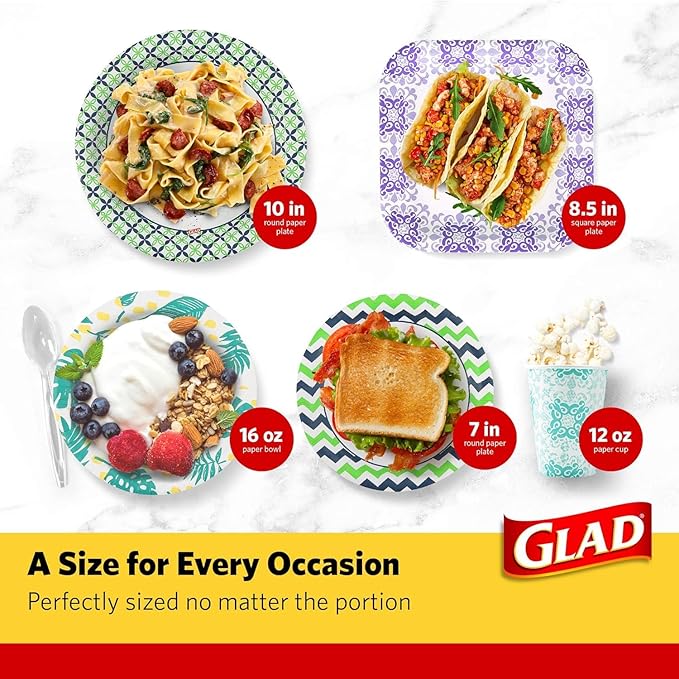 Glad Round Disposable Paper Plates, Palm Leaves Pattern - Strong, Sturdy, Soak Proof, and Microwavable Decorative Plates for Dinner and Everyday Use, 10 Inch, 50 Count - 2 Pack
