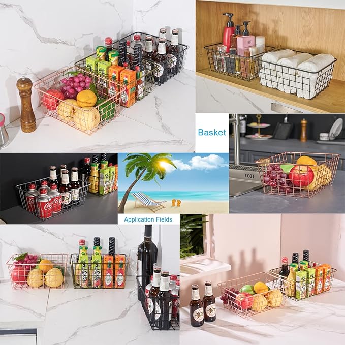 Wire Kitchen Storage Basket 5 Packs,Perfect Pantry Organization Accessories Baskets,Laundry Basket,Countertop Organization,Suitable for Kitchen,bathroom,bedroom,Tabletop,Stackable,Bronze