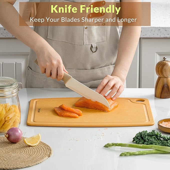 Cutting Board for Kitchen, 17.3x12.8Inch Wood Fiber Composite Cutting Board with Juice Groove and Non-slip Feet, Dishwasher Safe, Knife-Friendly Chopping Board for Meat, Bread, Fruit, Wooden