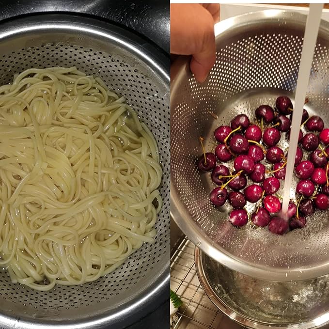 4 PCS 5QT Stainless Steel Colander Set with Mixing Bowls, Multi-Use Kitchen Strainer for Washing Vegetables Fruits Rice, Dishwasher Safe