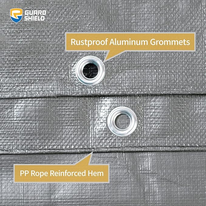 GUARD SHIELD Tarps Heavy Duty Waterproof 8x10 Feet Silver/Black Poly Tarp Cover Outdoor Thick UV Resistant Tarpaulin with Grommets 10mil (2-Pack)