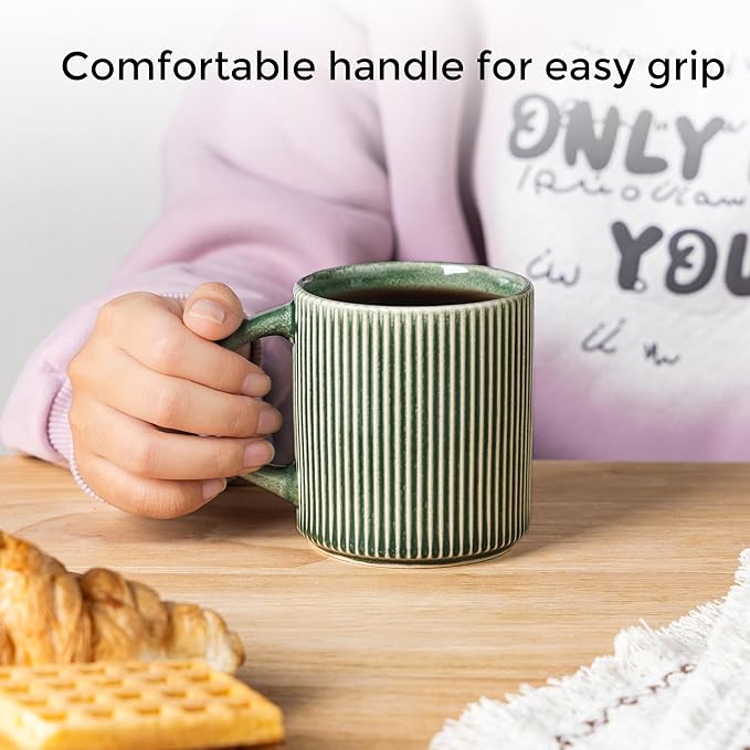 GBHOME 12oz Stoneware Coffee Mugs, Ceramic Coffee Cups with Handle for Man,Woman,Dad,Mom, Modern Coffee Mugs Set of 6 for Latte/Cappuccino/Cocoa/Tea/Cocoa/Milk. Dishwasher&Microwave Safe, Dark Green